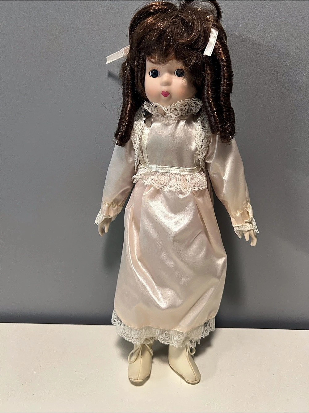 Porcelain- Doll in Pink & White Like New